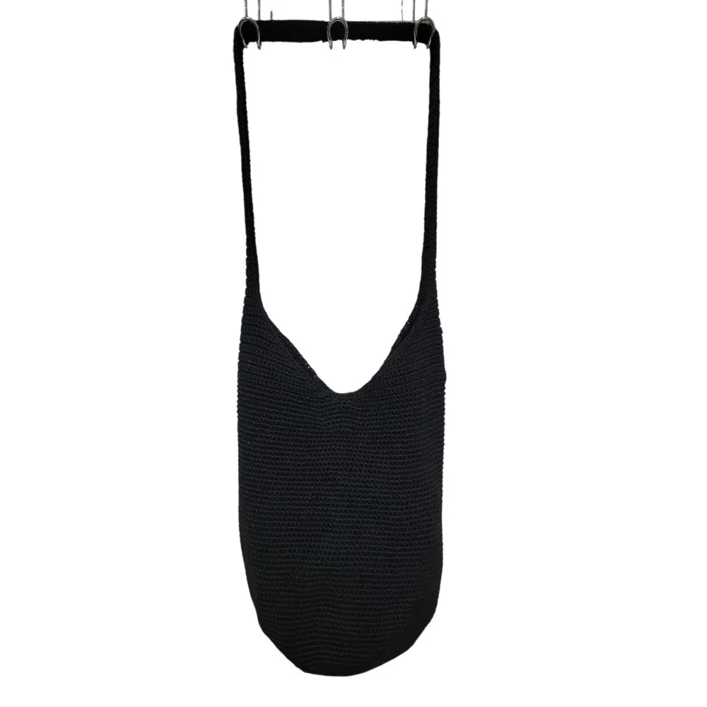 The SAK Crochet Knit Black Woven Hobo Shoulder Bag Purse Strap Damage See Pics